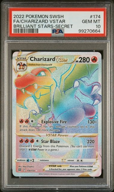PSA 10 GEM MINT Charizard VSTAR 174/172 Brilliant Stars Secret Rare Pokémon
