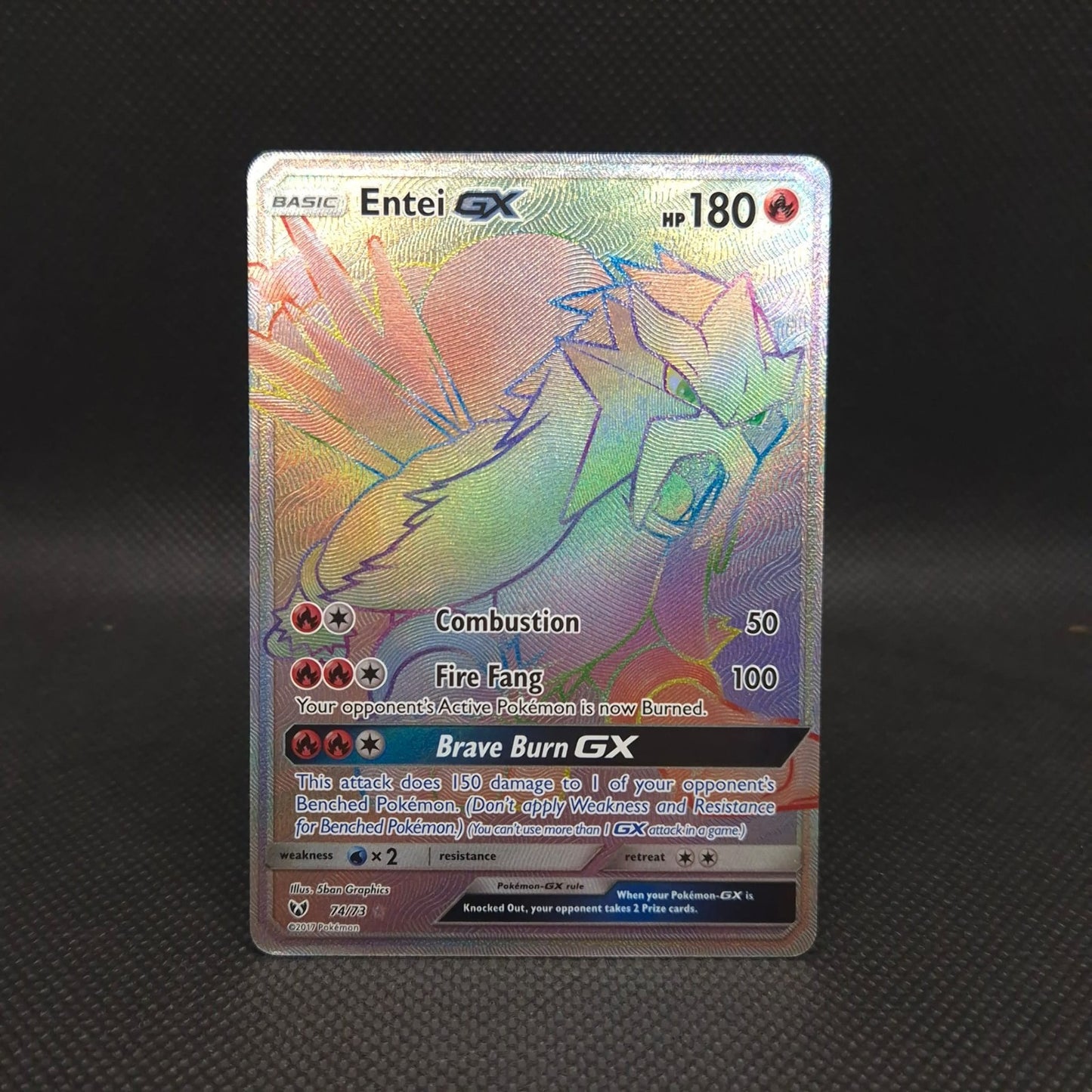 Pokémon TCG Entei GX Shining Legends 74/73 Holo Secret Rare Rainbow 2017 LP Card
